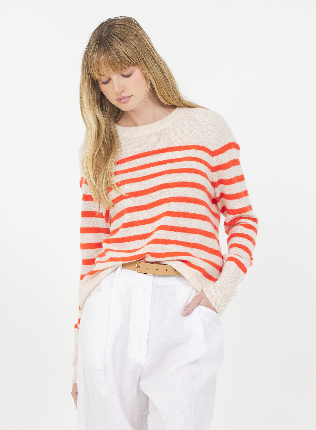 Sloane Cashmere Pullover - Cream Combo – One Grey Day