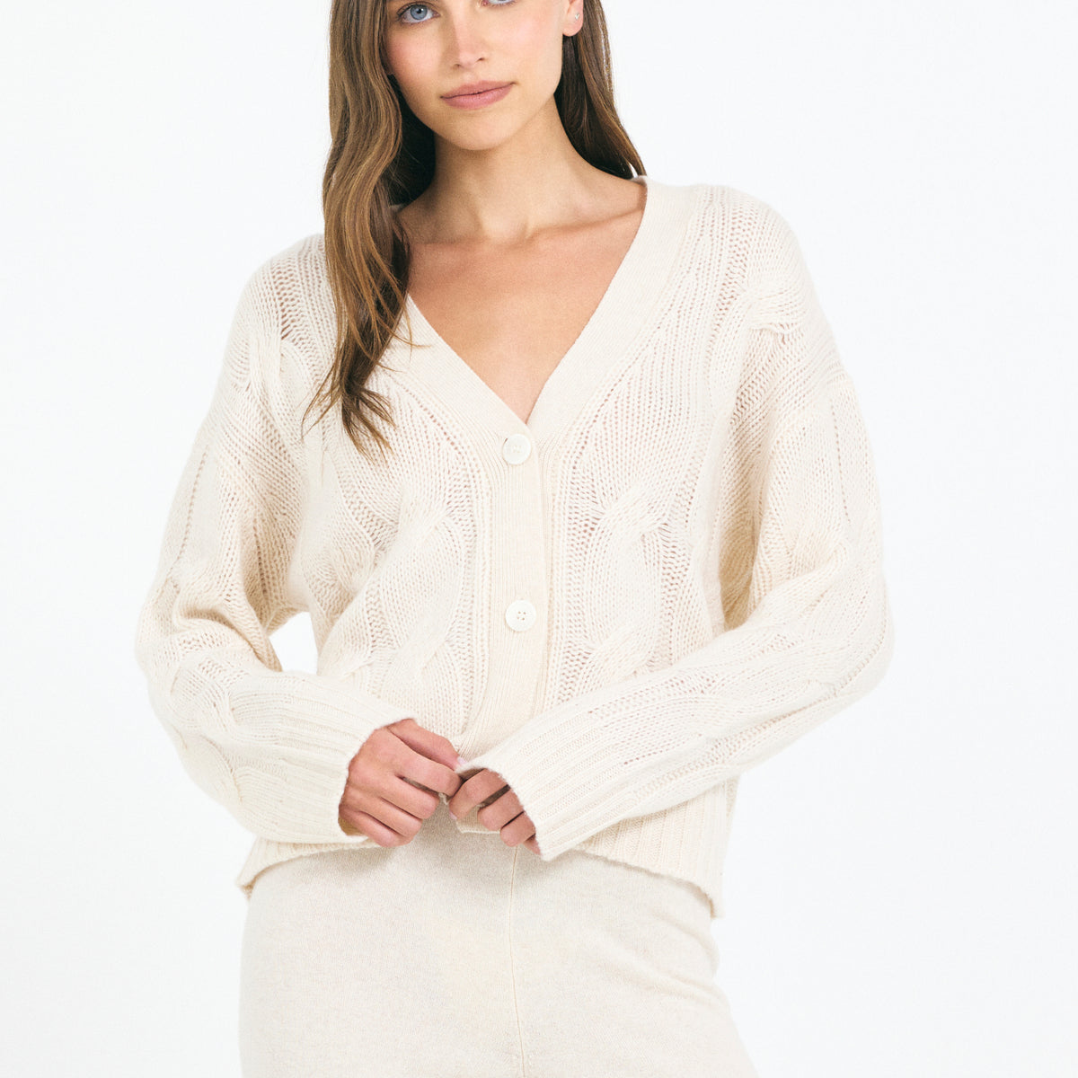 Aster Cashmere Cable Cardigan – One Grey Day