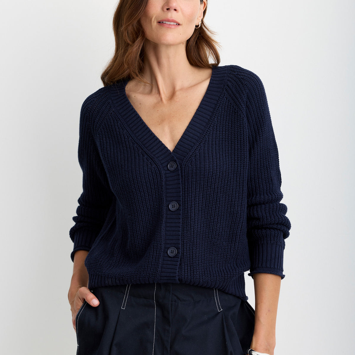 Raleigh Cotton V Neck Cardigan – One Grey Day